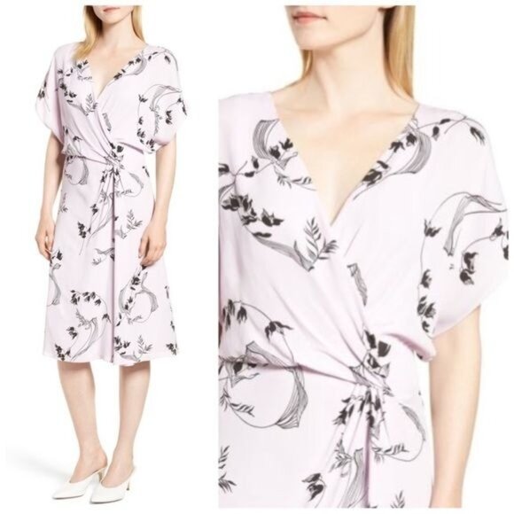 Lewit Dresses & Skirts - Lewit | Lavender Floral Print Faux Wrap midi Dress 14